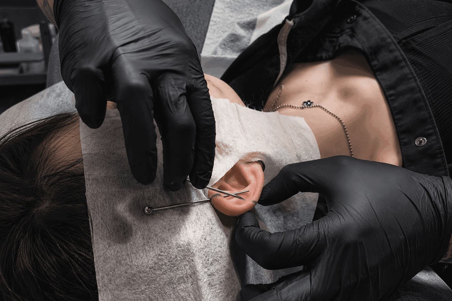 Ear piercing procedure during training