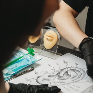 Piercing anatomy lesson with training equipment