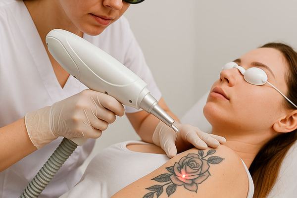 Laser tattoo lightening on shoulder
